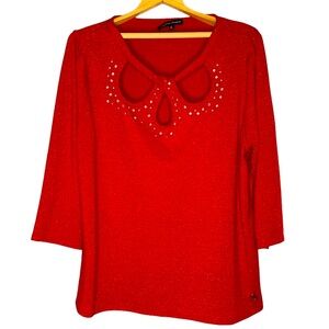 Adrienne Vittadini, Embellished Front Shimmering Red Sweater in Women's Size 2X